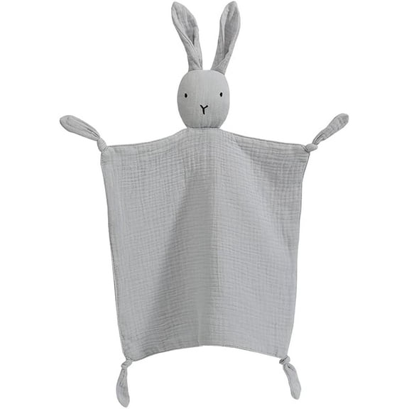 Warmself Lovey Security Blanket 100% Organic Muslin Stuffed Bunny Animal Baby Blankie-1 Pack Grey