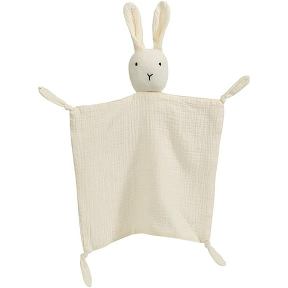 Warmself Lovey Security Blanket 100% Organic Muslin Stuffed Bunny Animal Baby Blankie-1 Pack White