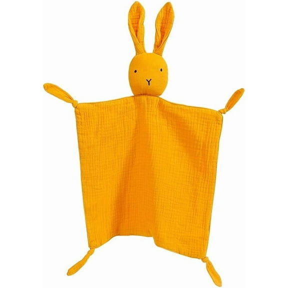 Warmself Lovey Security Blanket 100% Organic Muslin Stuffed Bunny Animal Baby Blankie-1 Pack Yellow