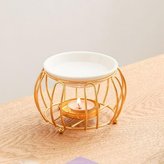 Warmself Metal Tealight Candle Holder Oil Tart Burner Aroma Diffuser Furnace Home Decoration Pumpkin Shape (Gold)