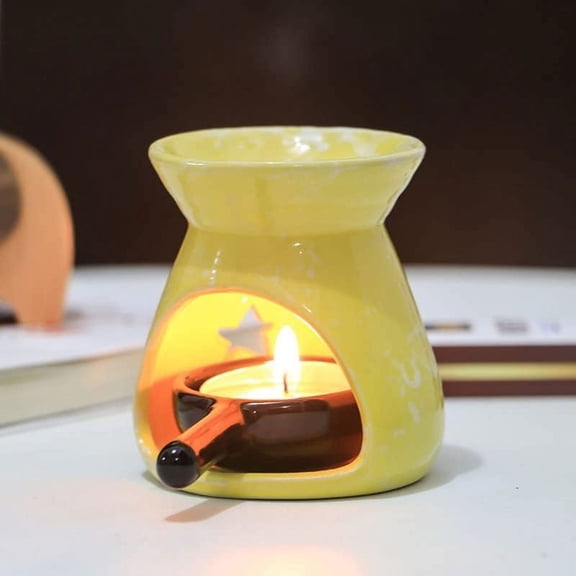Warmself Yellow Ceramic Essential Oil Burner Tealight Candle Holder Decorative Aroma Diffuser