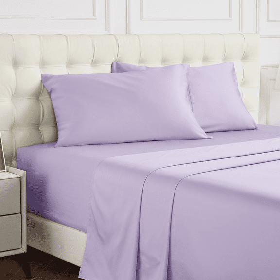 Warmstar 100% Cotton Queen Fitted Sheet Only, 600 Thread Count Sateen Soft Breathable Queen Size Fitted Bed Sheet Deep Pocket,Fits Mattress Up to 15",Light Purple