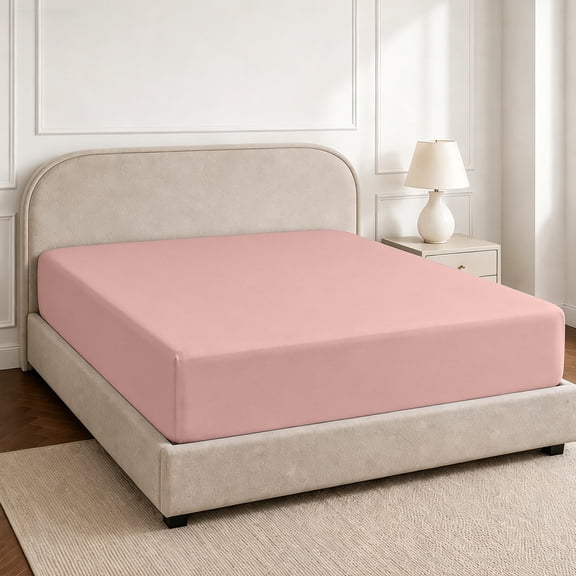 Warmstar 100% Cotton Queen Fitted Sheet Only, 600 Thread Count Sateen Soft Breathable Queen Size Fitted Bed Sheet Deep Pocket,Fits Mattress Up to 16",Pink