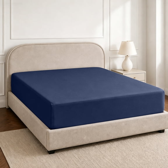 Warmstar 100% Cotton Twin Fitted Sheet Only, 600 Thread Count Sateen Soft Breathable Twin Size Fitted Bed Sheet Deep Pocket,Fits Mattress Up to 16",Navy