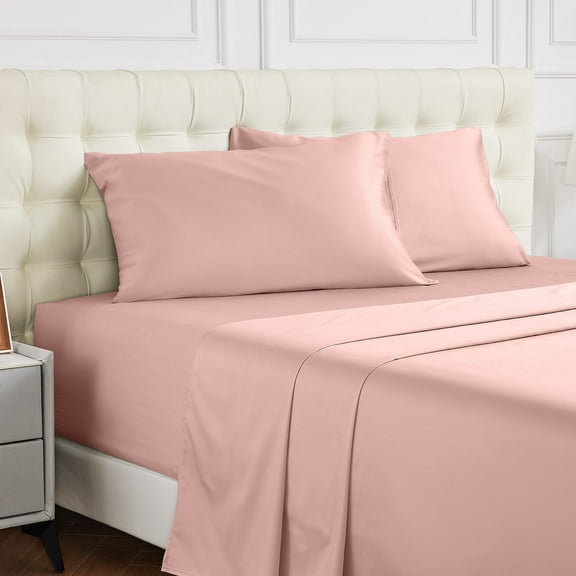 Warmstar 100% Cotton Twin Fitted Sheet Only, 600 Thread Count Sateen Soft Breathable Twin Size Fitted Bed Sheet Deep Pocket,Fits Mattress Up to 15",Pink