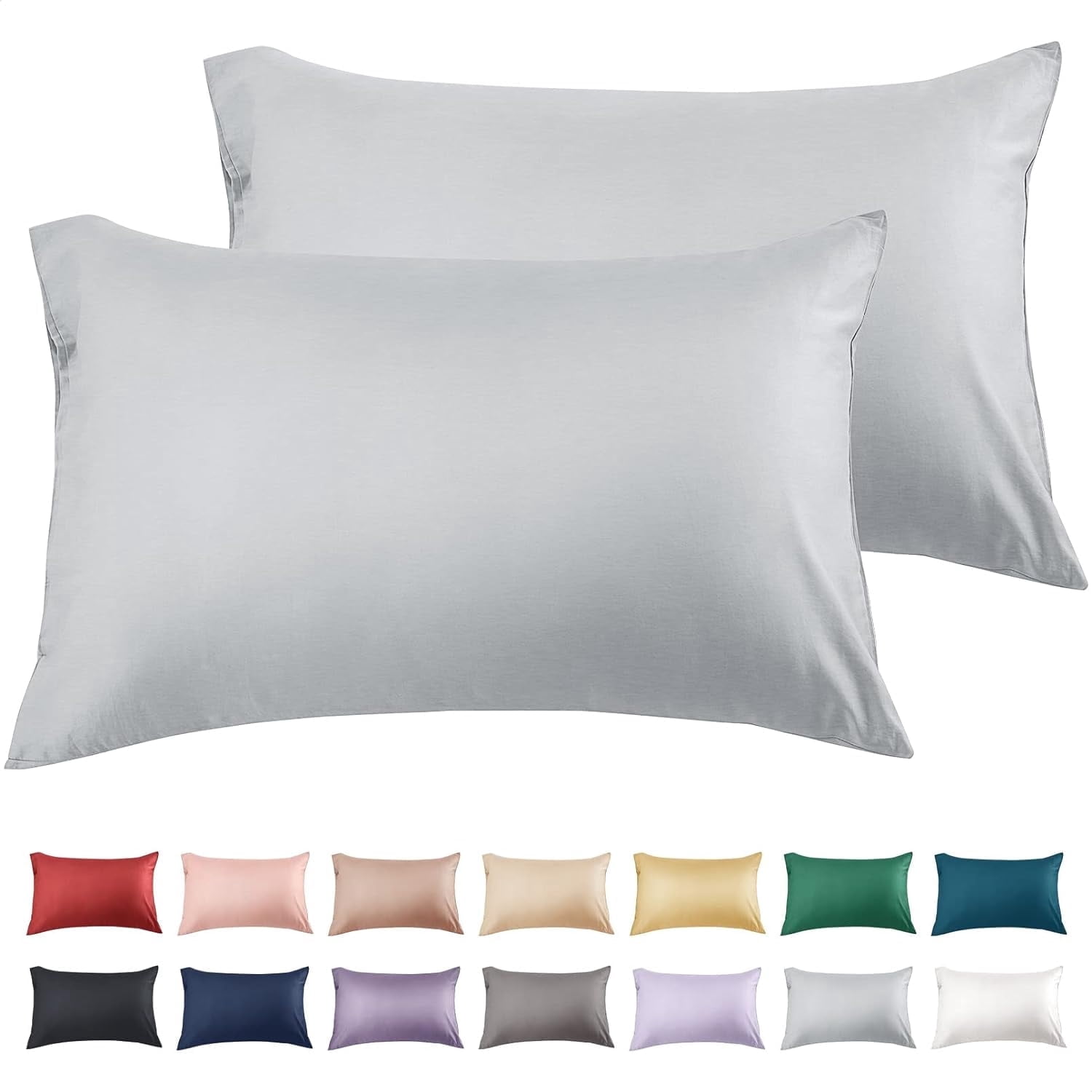 Warmstar 100% Cotton Pillow Cases Standard Size Set of 2, 600 Thread Count Pillowcases 20x26 Inches, Soft Long Staple Cotton Pillowcases Breathable with Envelope Closure,Grey