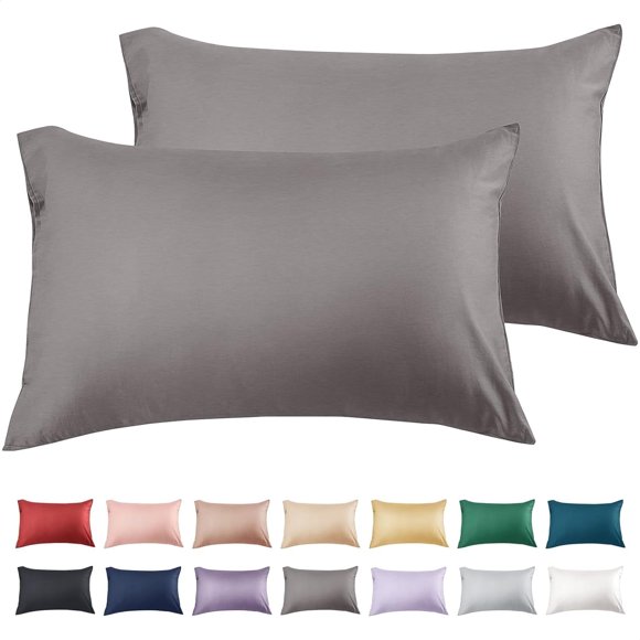 Warmstar 100% Cotton Pillow Cases Standard Size Set of 2, 600 Thread Count Pillowcases 20x26 Inches, Soft Long Staple Cotton Pillowcases Breathable with Envelope Closure,Dark Grey