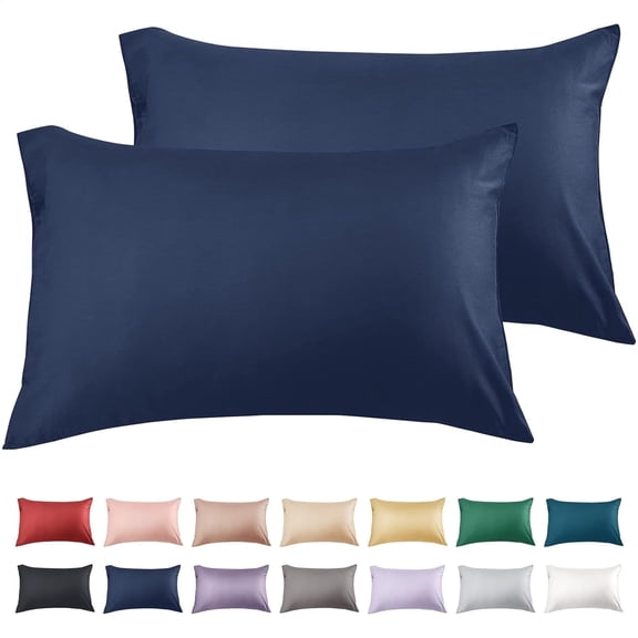Warmstar 100% Cotton Pillow Cases Standard Size Set of 2, 600 Thread Count Pillowcases 20x26 Inches, Soft Long Staple Cotton Pillowcases Breathable with Envelope Closure,Navy Blue