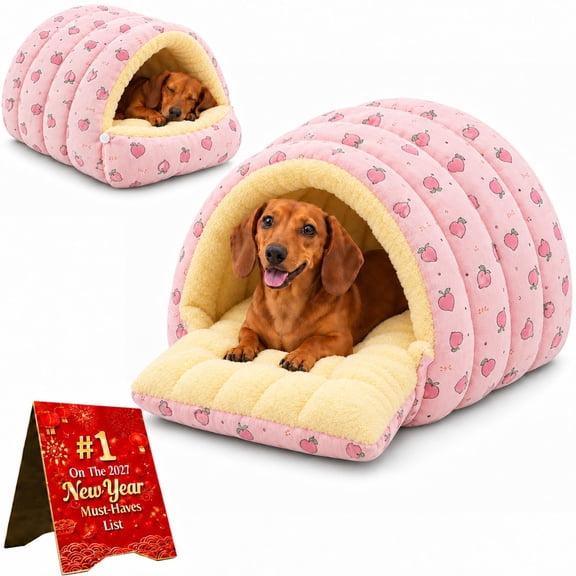 Warmth Cozy Dog Cat Bed Comfort Plush Pet Cave, Convertible Hideaway for Small Pets,Pet Sleeping Bag for Dogs, Drawstring Entry, Side Snaps, Reversible PP Cotton Cushion, Machine-Washable Inner Pad