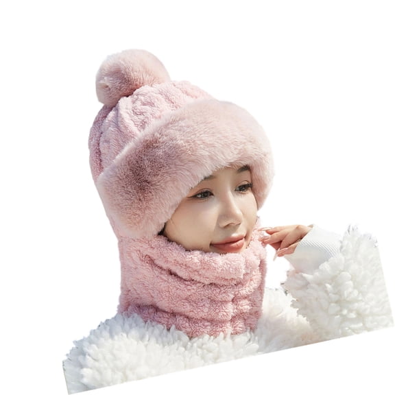 Warmth Knitted Hat with Scarf Face Cover Plush Jacquard Pullover Hat for Outdoor Sport Skiing Hiking Camping Essential