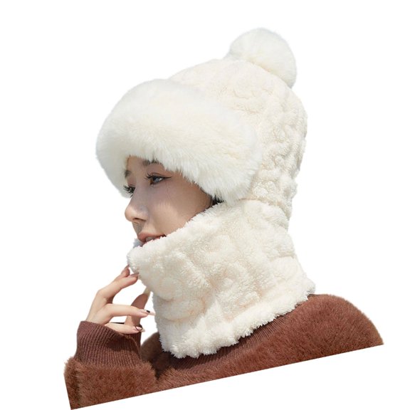 Warmth Knitted Hat with Scarf Face Cover Plush Jacquard Pullover Hat for Outdoor Sport Skiing Hiking Camping Essential