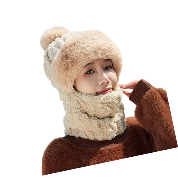 Warmth Knitted Hat with Scarf Face Cover Plush Jacquard Pullover Hat for Outdoor Sport Skiing Hiking Camping Essential