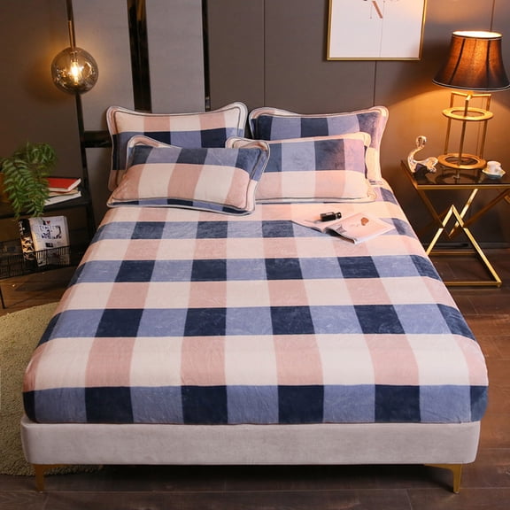 Warmth Micro Fleece Extra Soft Cozy Plush Fitted Bed Sheet Four Pieces Beddings,E,Plush