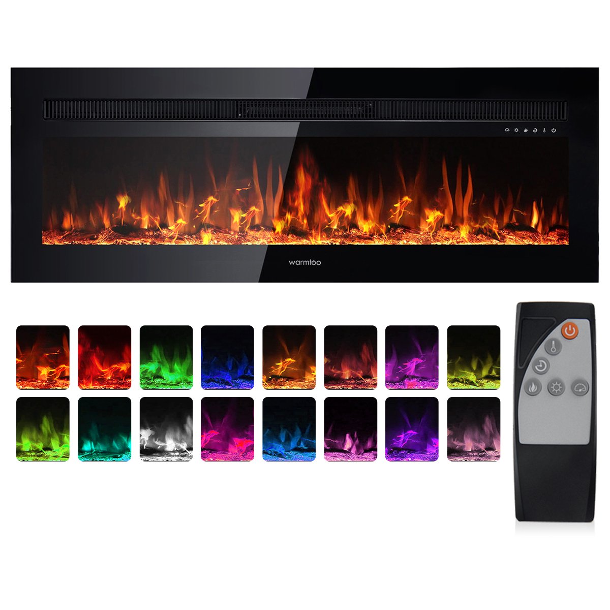 Warmtoo 50'' Electric Fireplace W/ 16 Adjustable Colors, Wall Mounted u0026  Recessed Fireplace Heater with Crystal Rocks u0026 Log, Remote Control -  Walmart.com