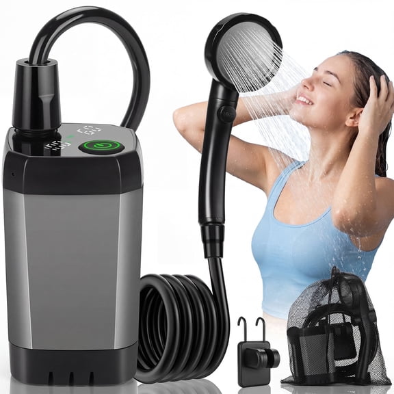 WARMTUYO Portable Camping Shower Outdoor, 6000mAh Rechargeable Electric Shower Pump with LED Display,IPX7 Waterproof Outdoor Camp Pump for Hiking, Travel, Car, Pet