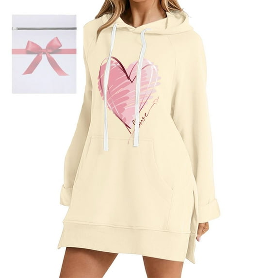 The Warmy Oversized Hoodie Dress For Women Casual Drawstring Long Sweatshirt With Pocket Fashion Split Hem Long Sleeve Formal Dresses for Women Evening Maxi Dress plus Size Mesh Sleeve Dresses for