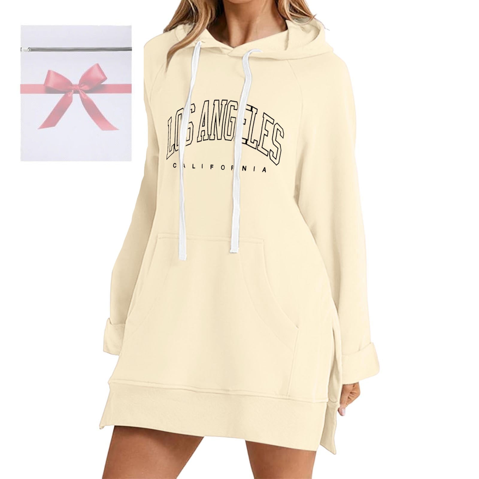 The Warmy Oversized Hoodie Dress For Women Casual Drawstring Long  Sweatshirt With Pocket Fashion Split Hem Long Sleeve Mesh Sleeve Dresses  for Women ...