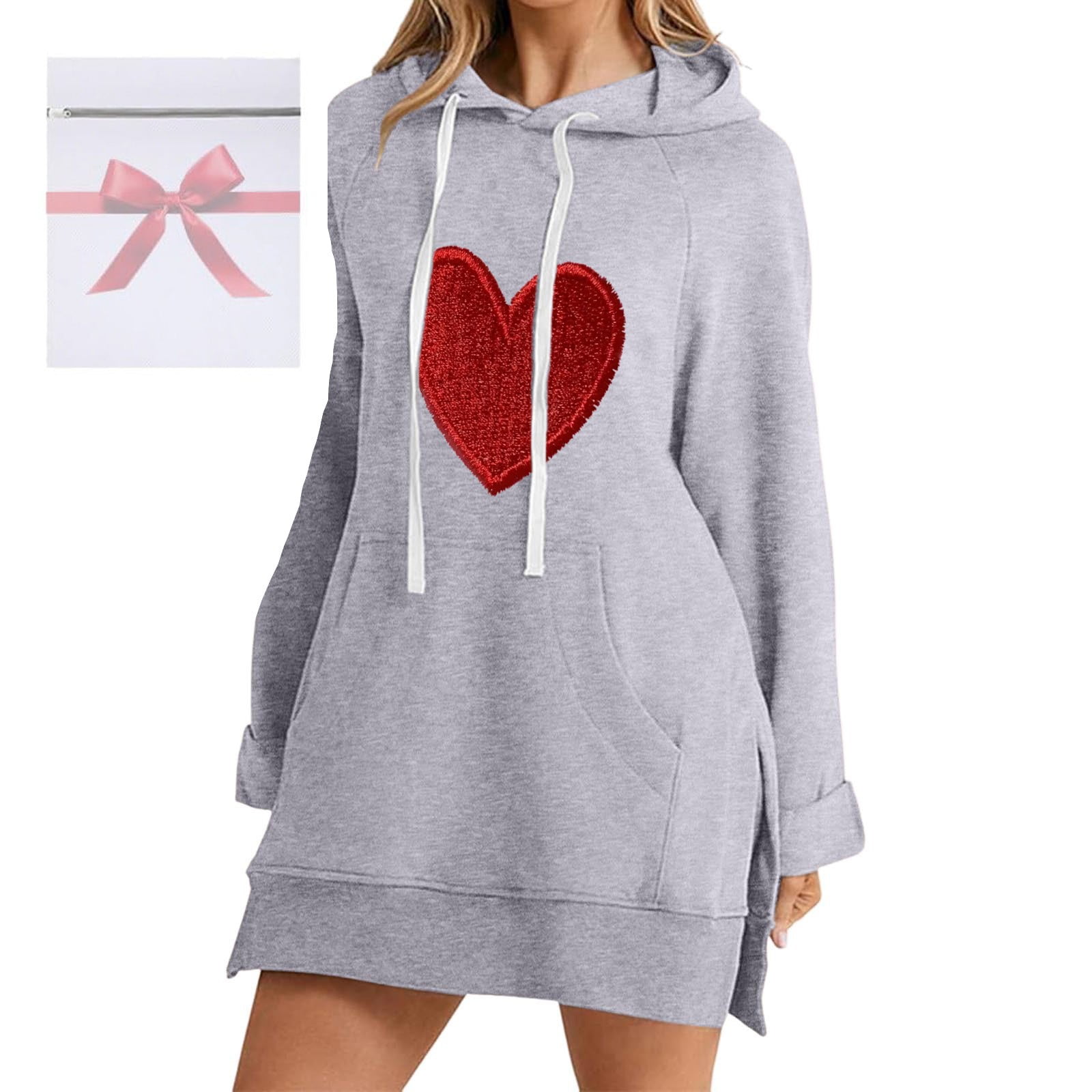 The Warmy Oversized Hoodie Dress For Women Casual Drawstring Long Sweatshirt  With Pocket Fashion Split Hem Long Sleeve plus Size Women Party Dresses  plus Size Dresses Girls Long Sleeve plus Size Dress -