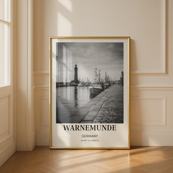 Warnemunde Germany Black And White Nautical Wall Art Print Home Decor Office Wall Art