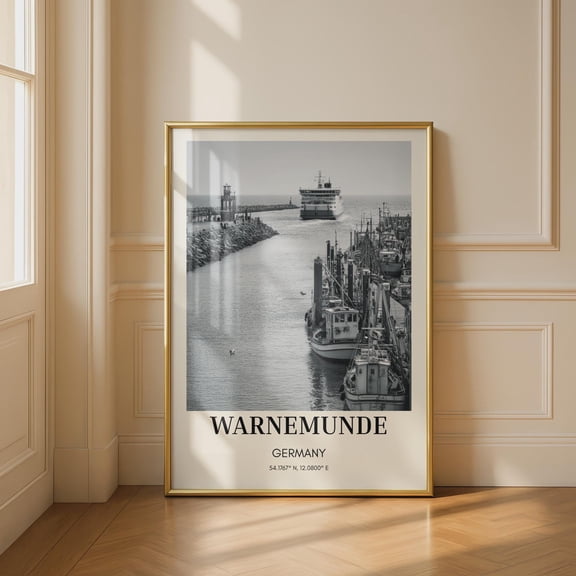 Warnemunde Germany Harbor Black And White Home Decor Office Wall Art Living Room Decor, Paper Poster Only