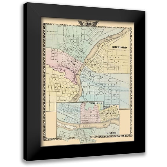Warner 12x14 Black Modern Framed Museum Art Print Titled - Rockford, Sterling, Rock Falls Illinois