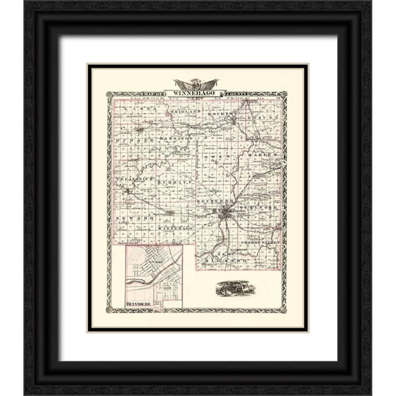 Warner 12x14 Black Ornate Wood Framed with Double Matting Museum Art Print Titled - Winnebago Illinois Landowner - Warner 1876