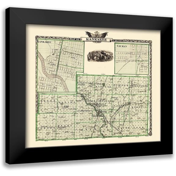 Warner 13x12 Black Modern Framed Museum Art Print Titled - Kankakee Illinois Landowner - Warner 1876