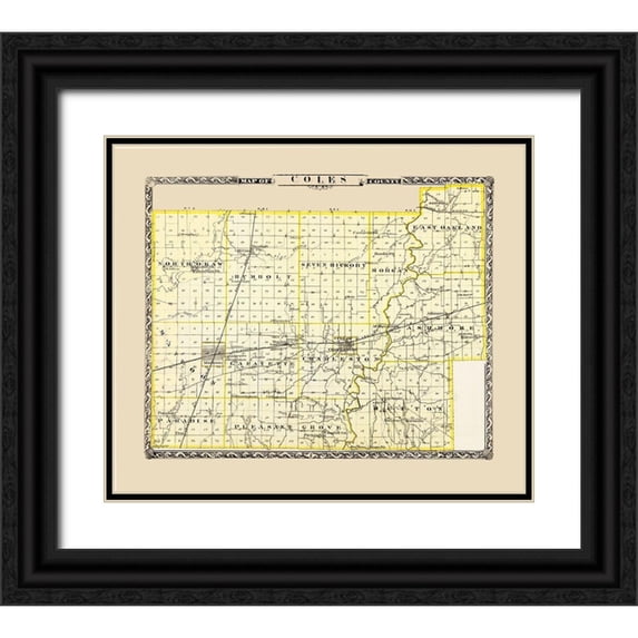 Warner 13x12 Black Ornate Wood Framed with Double Matting Museum Art Print Titled - Coles Illinois - Warner 1876