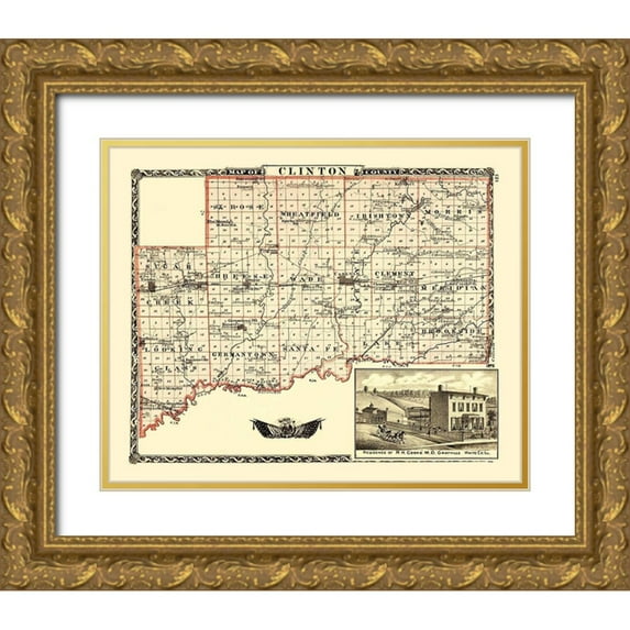 Warner 14x12 Gold Ornate Wood Framed with Double Matting Museum Art Print Titled - Clinton Illinois Landowner - Warner 1870