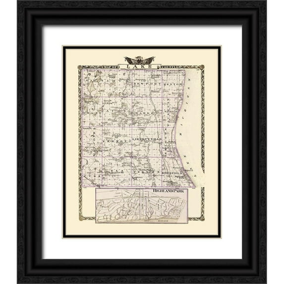 Warner 15x17 Black Ornate Wood Framed with Double Matting Museum Art Print Titled - Lake Illinois Landowner - Warner 1870