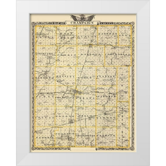 Warner 19x24 White Modern Wood Framed Museum Art Print Titled - Champaign Illinois Landowner - Warner 1876