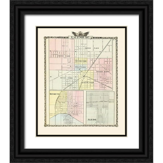 Warner 20x24 Black Ornate Wood Framed with Double Matting Museum Art Print Titled - Galesburg, Monmouth, Aledo Illinois - Warner 1876