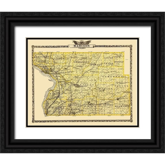 Warner 24x20 Black Ornate Wood Framed with Double Matting Museum Art Print Titled - Madison Illinois Landowner - Warner 1876