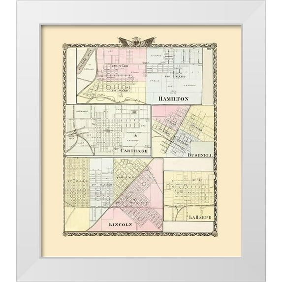 Warner 26x29 White Modern Wood Framed Museum Art Print Titled - Hamilton, Carthage, Bushnell, Lincoln, Laharpe