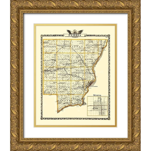 Warner 26x32 Gold Ornate Wood Framed with Double Matting Museum Art Print Titled - Peoria Illinois Landowner - Warner 1876