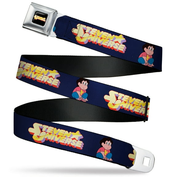 Warner Bros. Animation Belt, Seatbelt Buckle Belt, Steven Universe Sitting Pose and Title Logo Navy Blue, 30 to 44 Inches