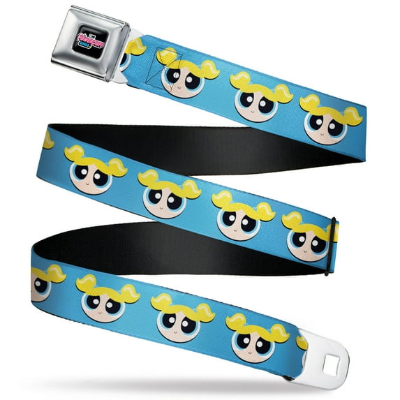 Warner Bros. Animation Belt, Seatbelt Buckle Belt, The Powerpuff Girls Bubbles Face Close Up Blue, Youth 22 to 32 Inches