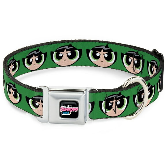 Warner Bros. Animation Pet Collar, Dog Collar Metal Seatbelt Buckle, The Powerpuff Girls Buttercup Face Close Up Green, 9.5 to 13 Inches 1.0 Inch Wide
