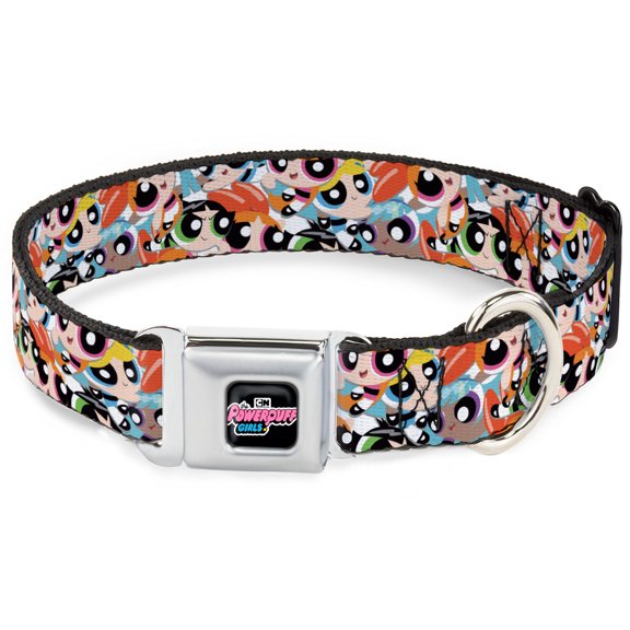 Warner Bros. Animation Pet Collar, Dog Collar Metal Seatbelt Buckle, The Powerpuff Girls Expressions Stacked, 9.5 to 13 Inches 1.0 Inch Wide