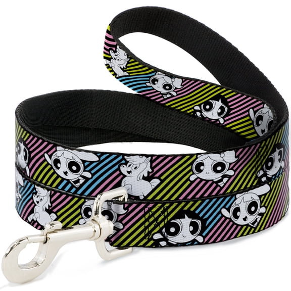 Warner Bros. Animation Pet Leash, Dog Leash, The Powerpuff Girls and Donny Stripe Black Multi Pastel, 4 Feet Long 1.0 Inch Wide