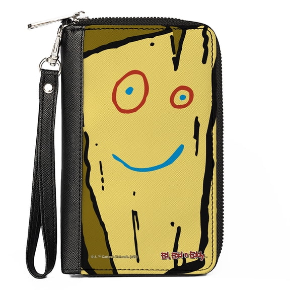 Cartoon Network Wallet, Zip Around, Ed Edd n Eddy Plank Smiling Face Close Up Yellow, Vegan Leather