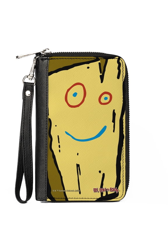 Cartoon Network Wallet, Zip Around, Ed Edd n Eddy Plank Smiling Face Close Up Yellow, Vegan Leather