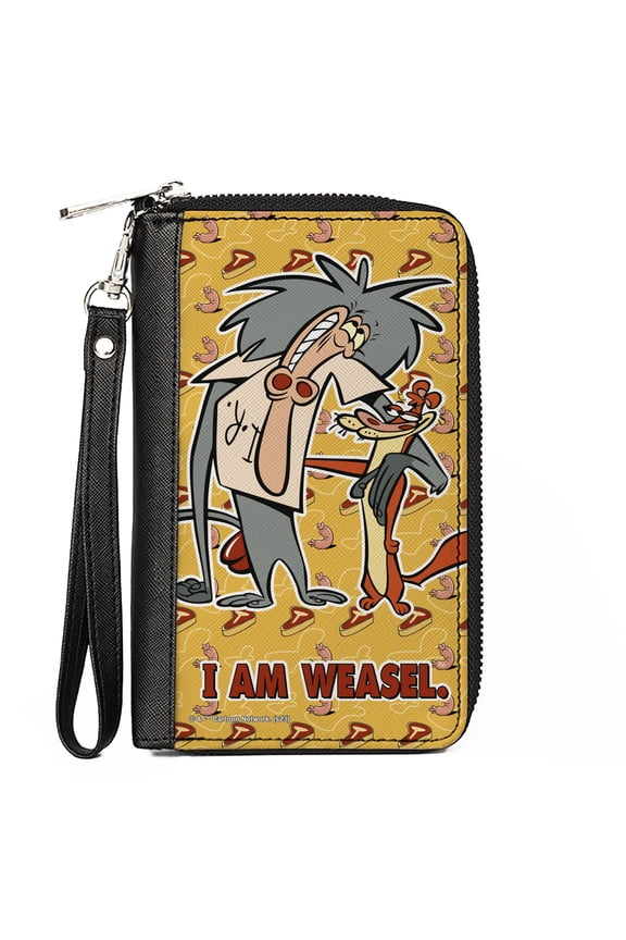 Warner Bros. Animation Wallet, Zip Around, I Am Weasel IR Baboon Pose and Title Logo Yellows, Vegan Leather