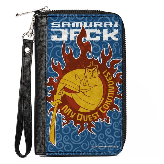 Warner Bros. Animation Wallet, Zip Around, Samurai Jack My Quest Continues Katana Pose Swirl Blues, Vegan Leather