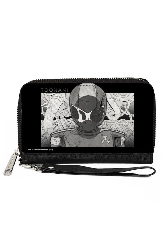 Warner Bros. Animation Wallet, Zip Around, Toonami Robot Tom Sketch Pose Black Grays, Vegan Leather