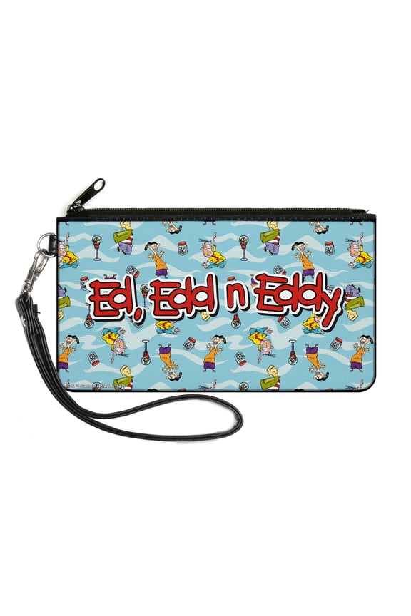 Warner Bros. Animation Wallet, Zip Clutch, Ed Edd N Eddy Title Logo and Character Poses Scattered Blues, Canvas
