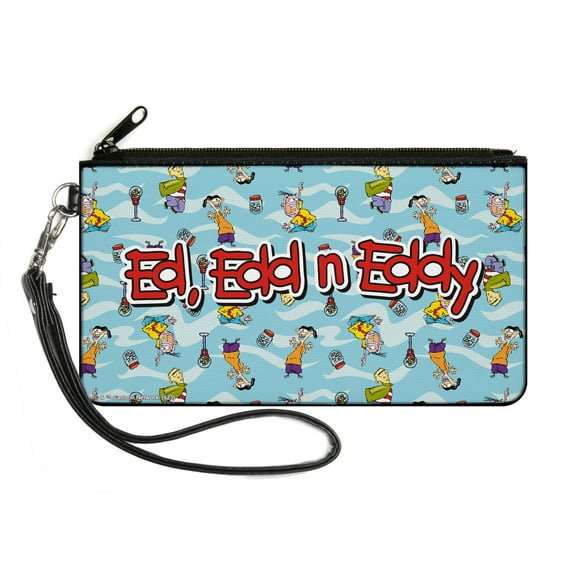 Warner Bros. Animation Wallet, Zip Clutch, Ed Edd N Eddy Title Logo and Character Poses Scattered Blues, Canvas
