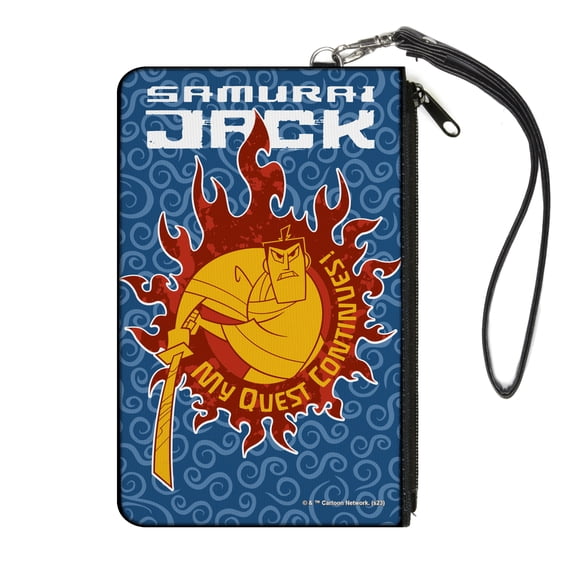 Warner Bros. Animation Wallet, Zip Clutch, Samurai Jack My Quest Continues Katana Pose Swirl Blues, Canvas