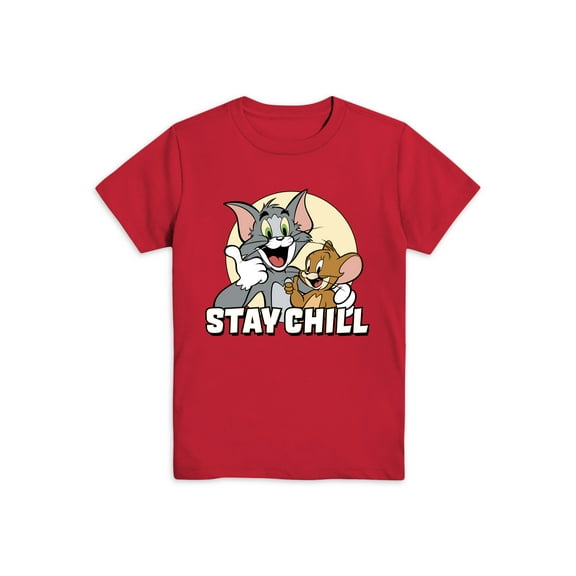 Warner Bros. Boys Tom & Jerry Boys Stay Chill, Crew Neck, Short Sleeve, Graphic T-Shirt, Sizes 4-18