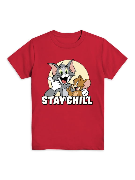 Warner Bros. Boys Tom & Jerry Boys Stay Chill, Crew Neck, Short Sleeve, Graphic T-Shirt, Sizes 4-18
